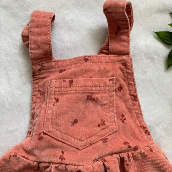 Joe Fresh Baby Toddler Overall Corduroy Dress 12-18M | Coral Pink Floral EUC - Picture 2 of 13